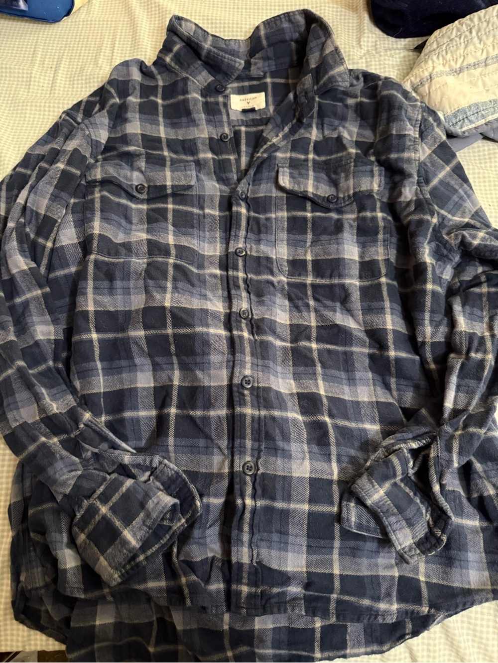 American Eagle Men's Navy Plaid Flannel Shirt